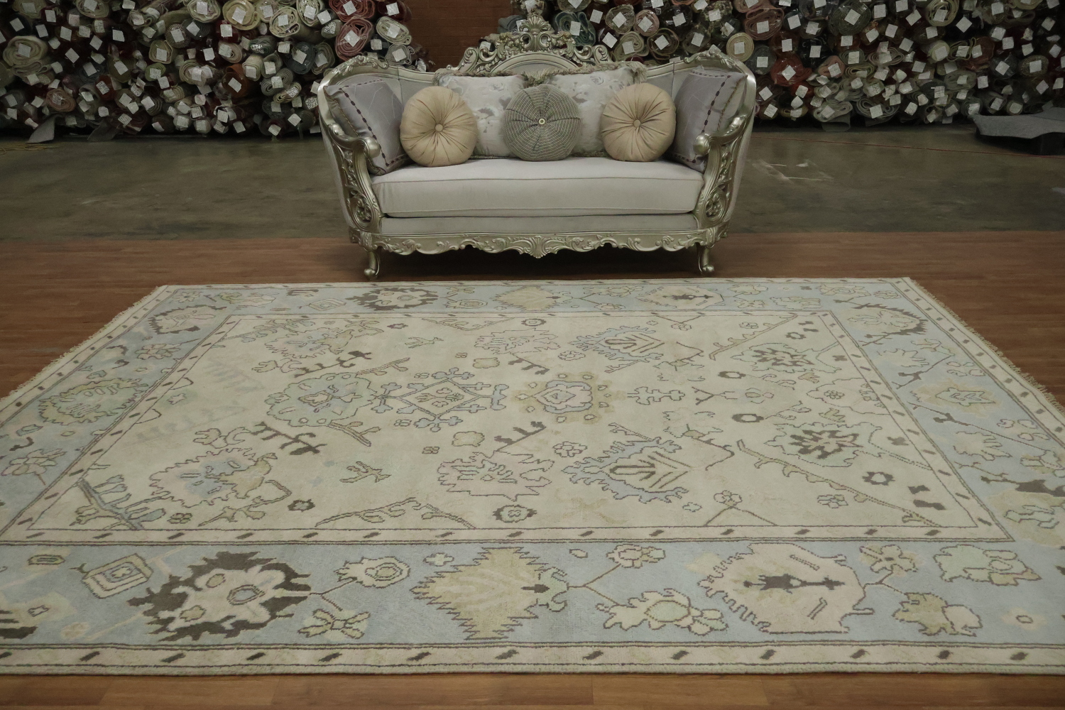 Light Green Traditional Oushak Geometric Wool Area Rug 9x12