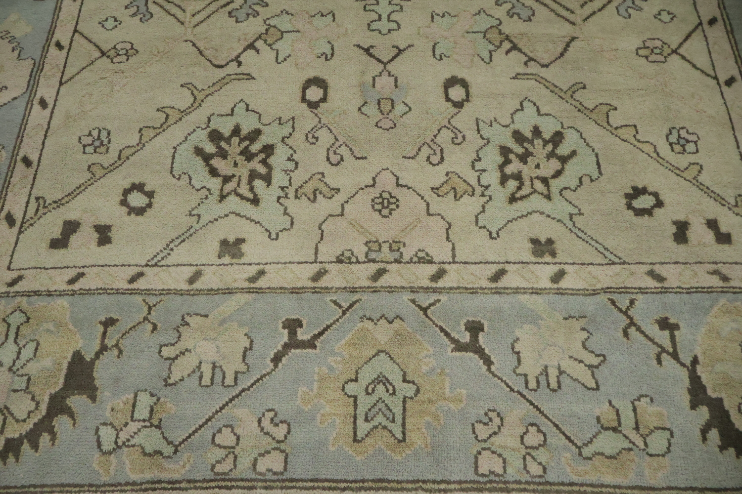 Light Green Traditional Oushak Geometric Wool Area Rug 9x12