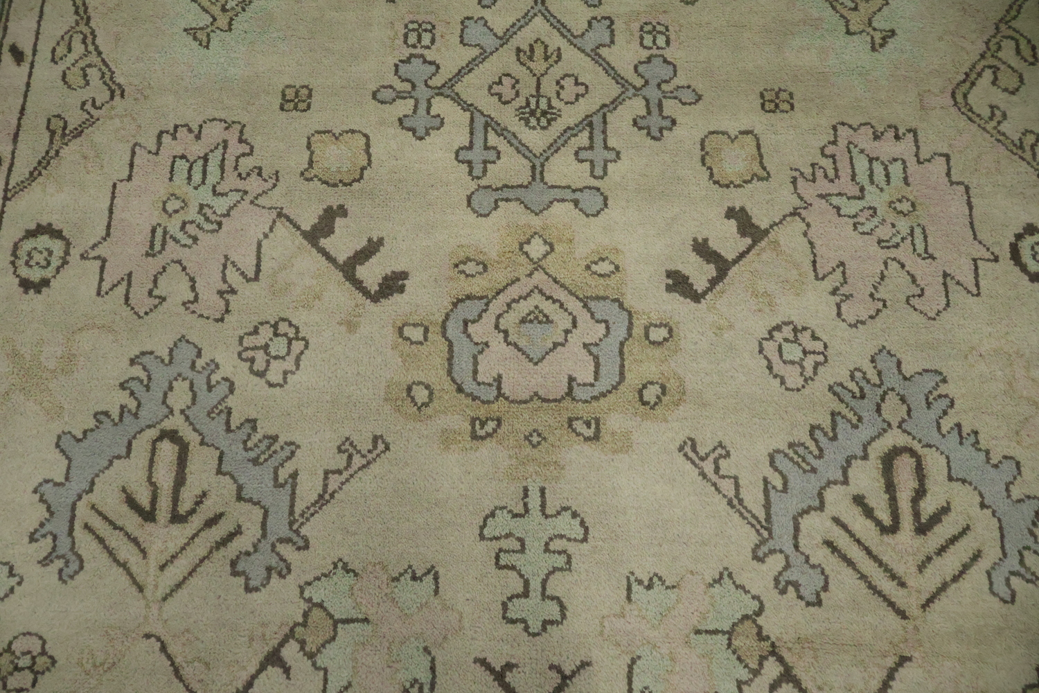 Light Green Traditional Oushak Geometric Wool Area Rug 9x12