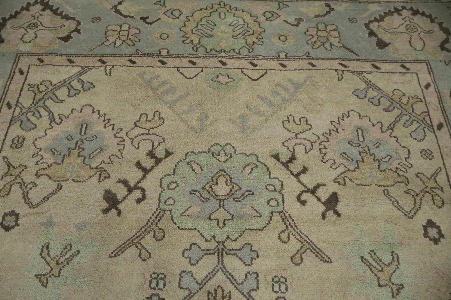 Light Green Traditional Oushak Geometric Wool Area Rug 9x12
