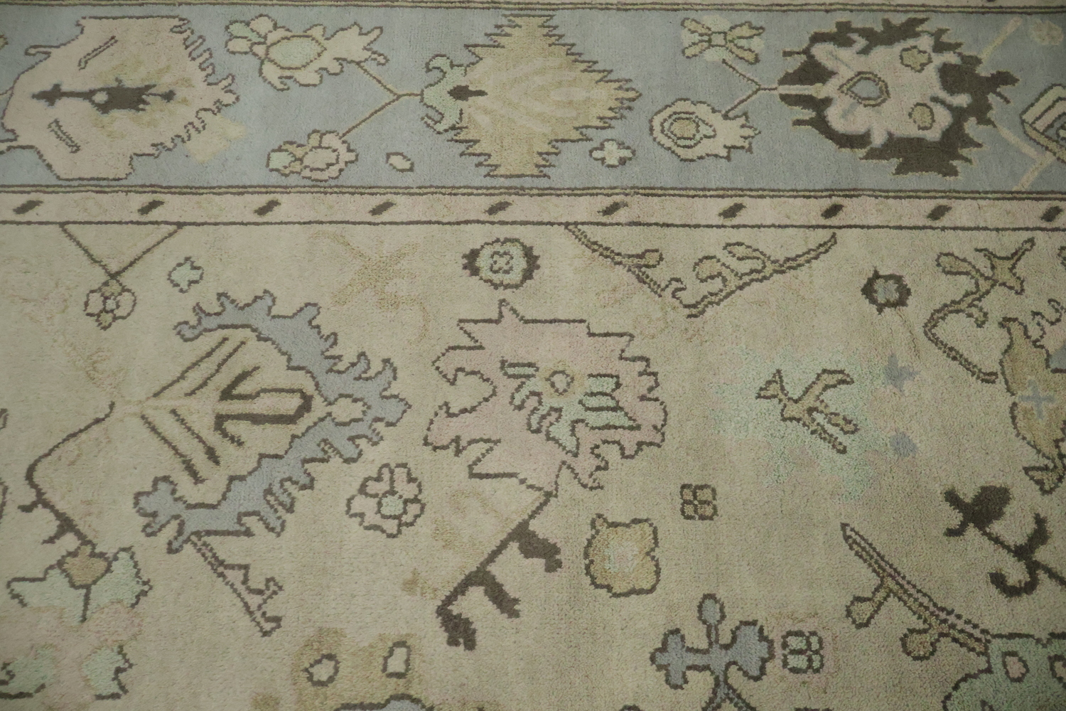 Light Green Traditional Oushak Geometric Wool Area Rug 9x12