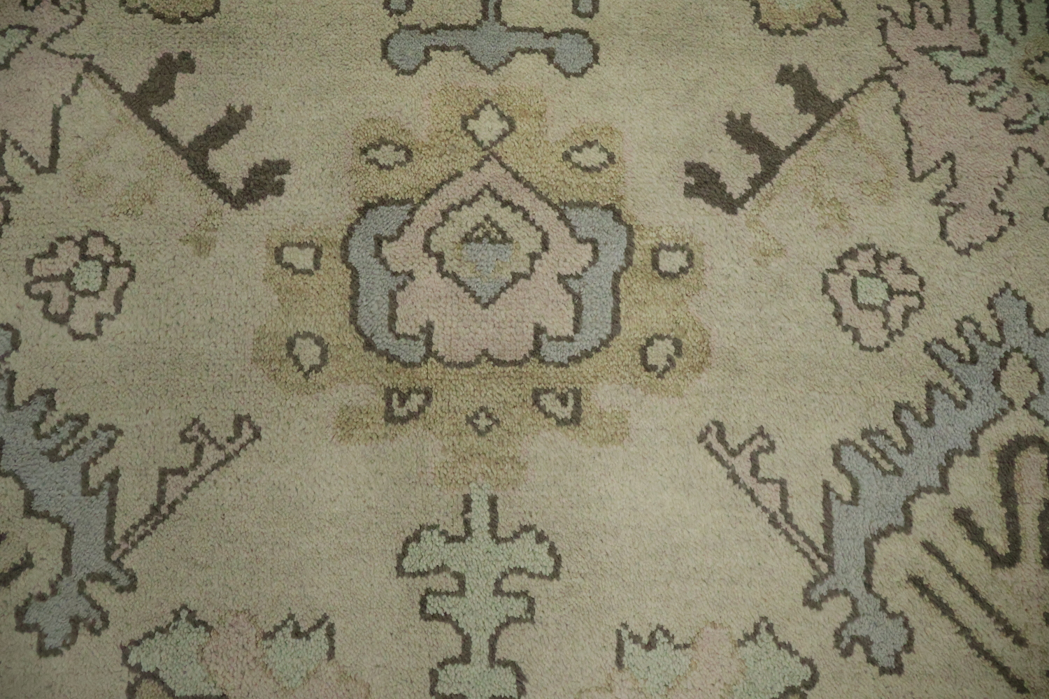 Light Green Traditional Oushak Geometric Wool Area Rug 9x12