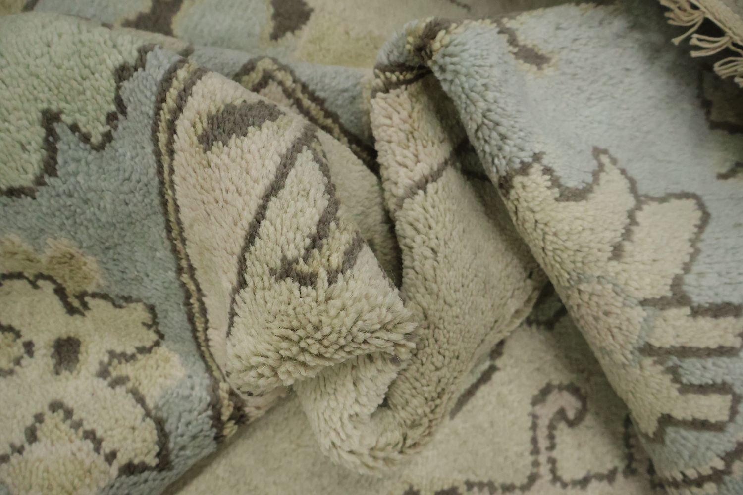 Light Green Traditional Oushak Geometric Wool Area Rug 9x12