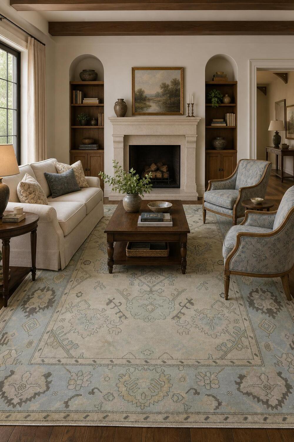 Light Green Traditional Oushak Geometric Wool Area Rug 9x12