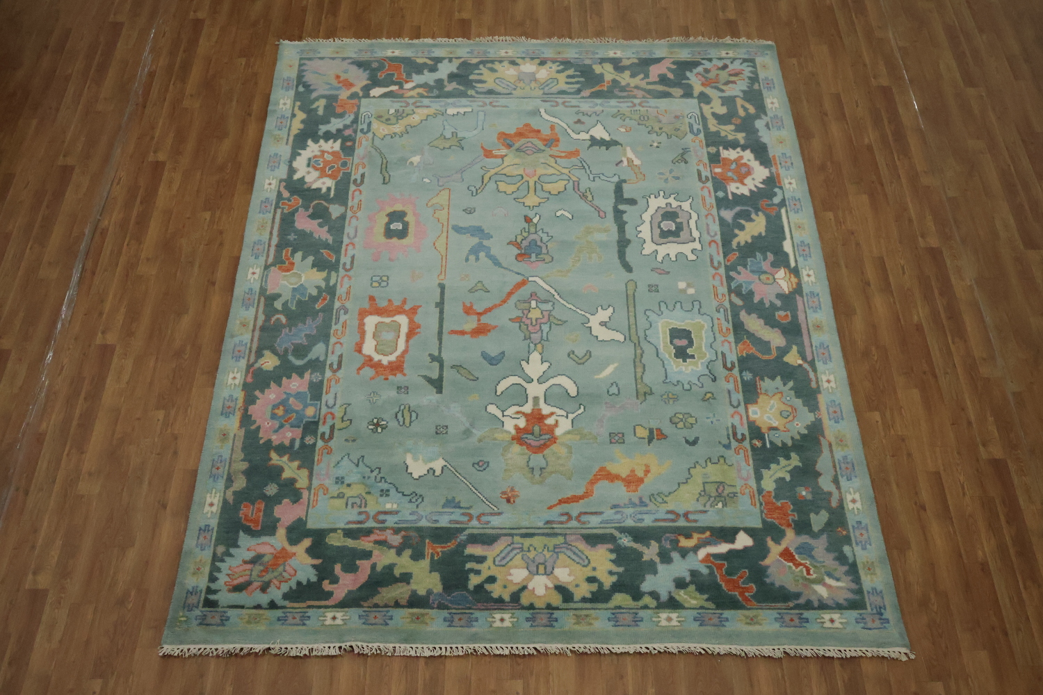 Pastel Hues and Classic Patterns Oushak Blue Living Room Rug 8x10 ft