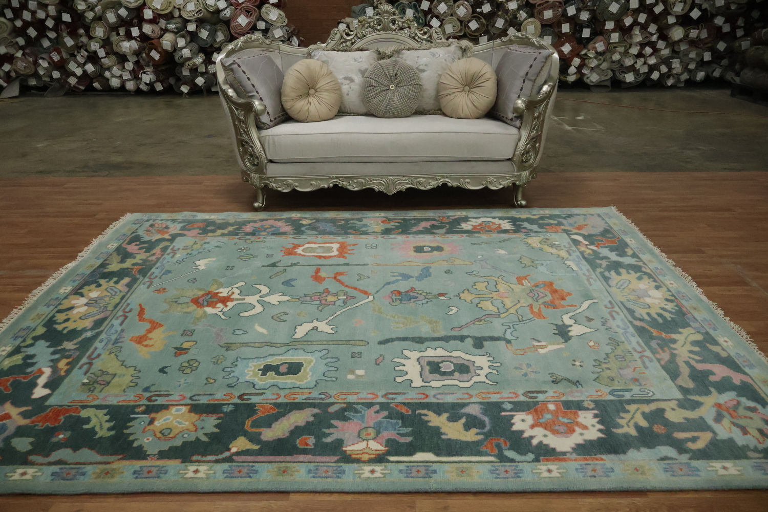 Pastel Hues and Classic Patterns Oushak Blue Living Room Rug 8x10 ft