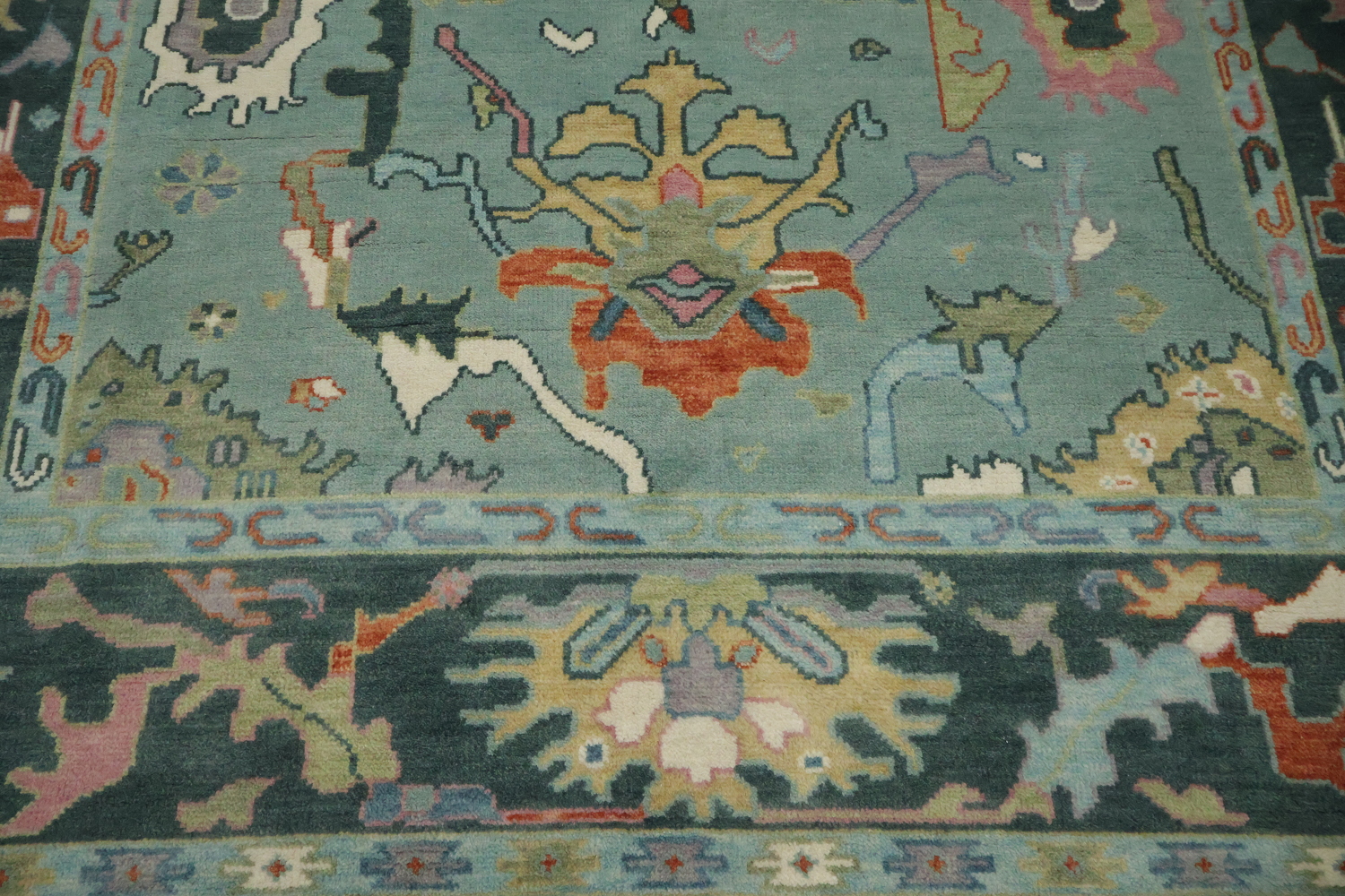 Pastel Hues and Classic Patterns Oushak Blue Living Room Rug 8x10 ft
