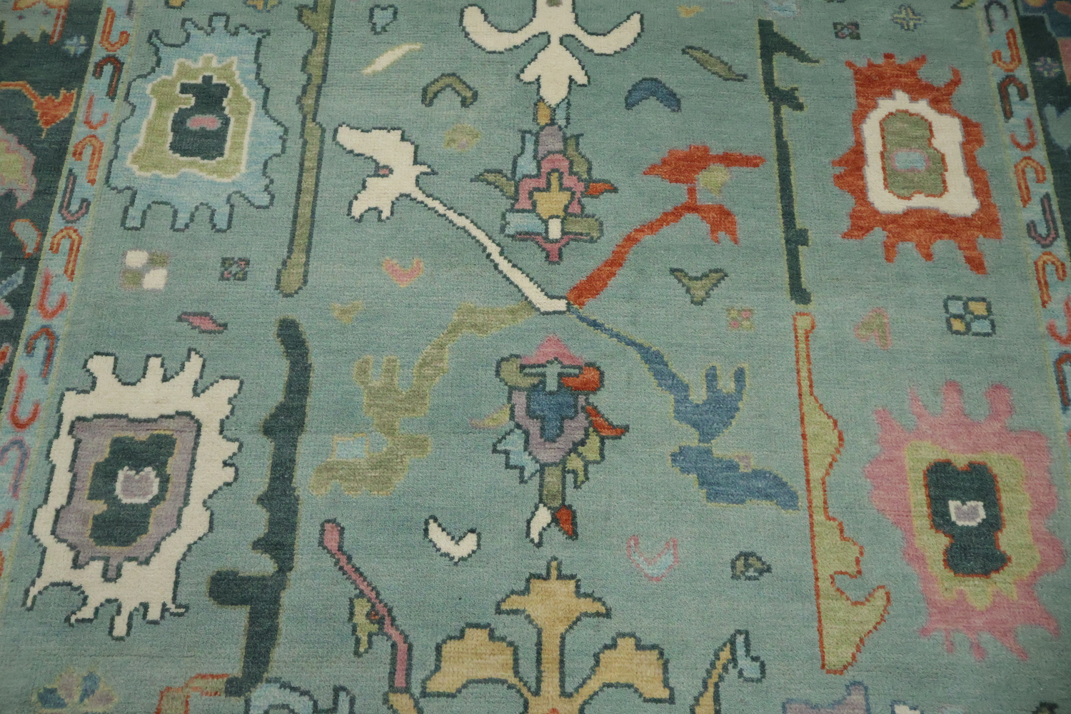 Pastel Hues and Classic Patterns Oushak Blue Living Room Rug 8x10 ft