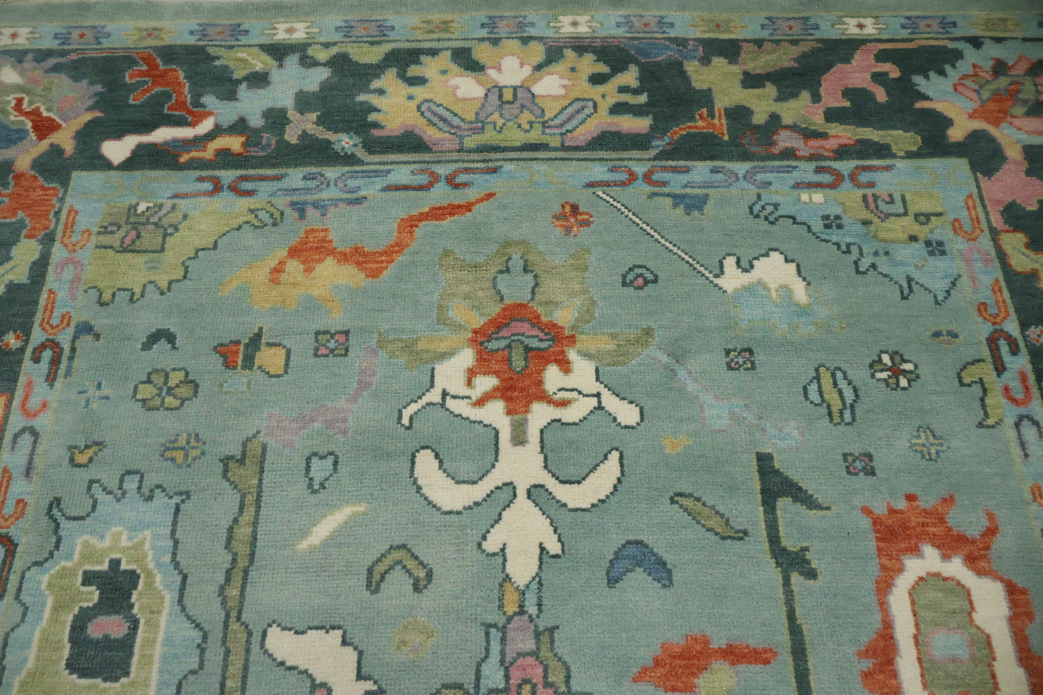 Pastel Hues and Classic Patterns Oushak Blue Living Room Rug 8x10 ft