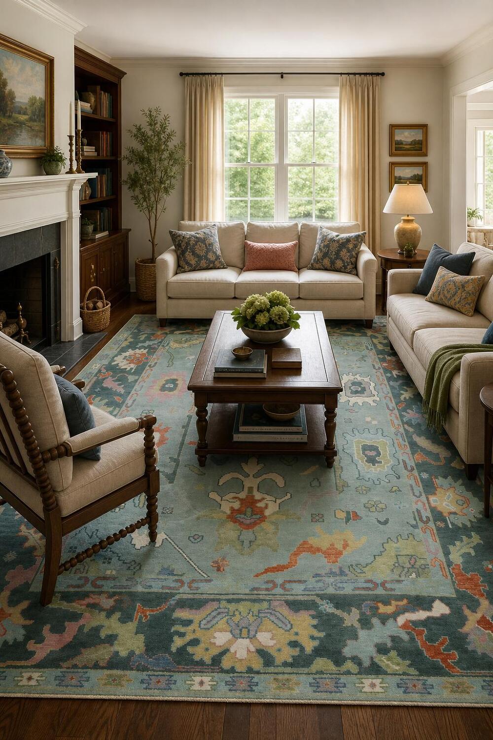 Pastel Hues and Classic Patterns Oushak Blue Living Room Rug 8x10 ft