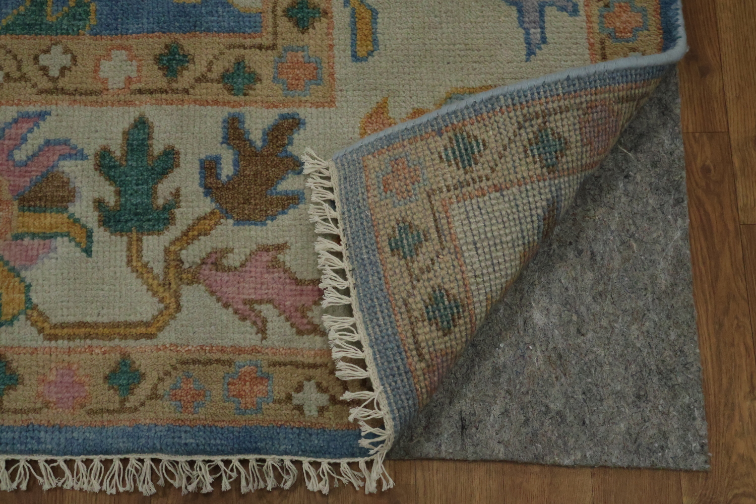 Traditional 8x10 Oushak Hand-Knotted Wool Area Rug - Blue/Ivory