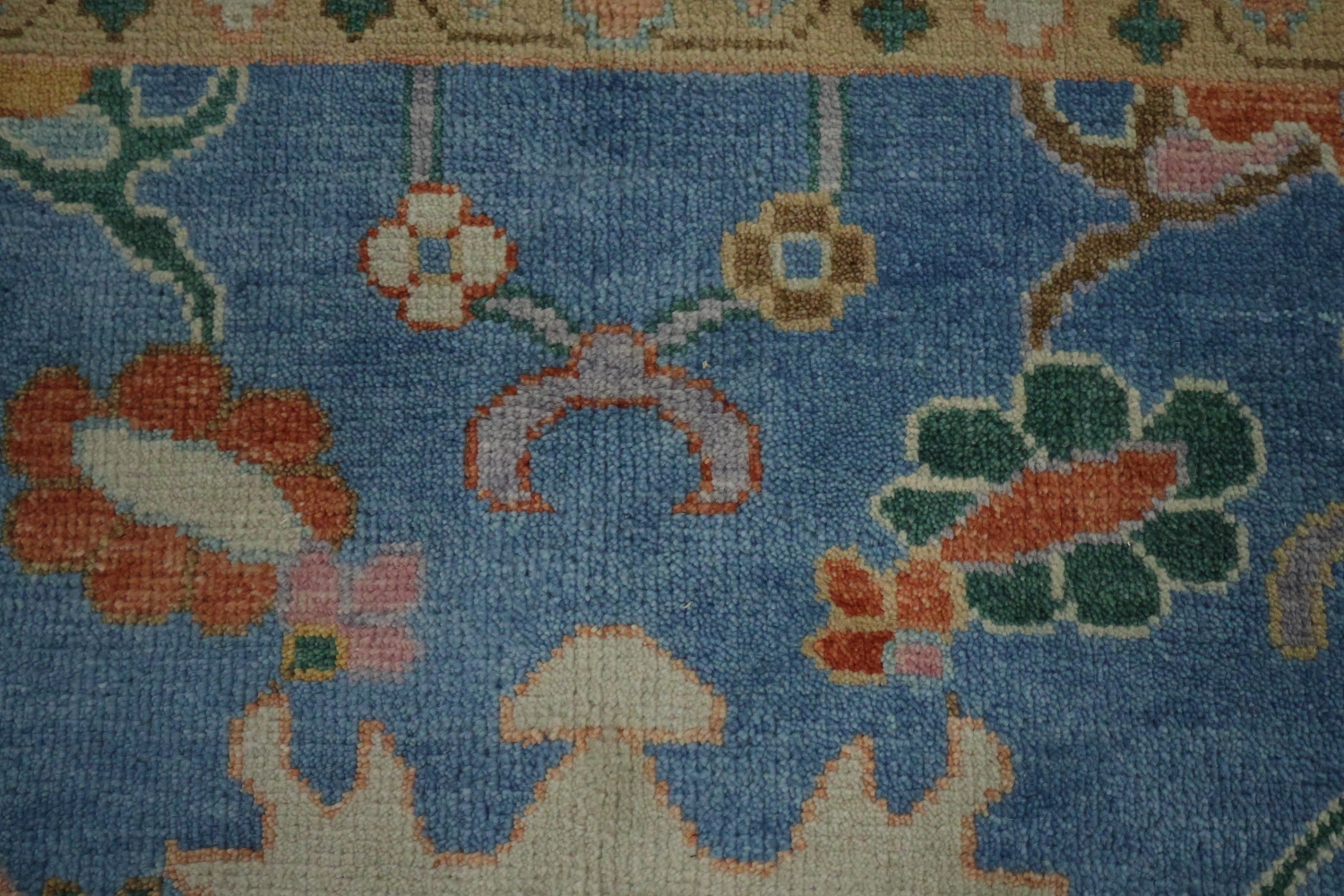 Traditional 8x10 Oushak Hand-Knotted Wool Area Rug - Blue/Ivory