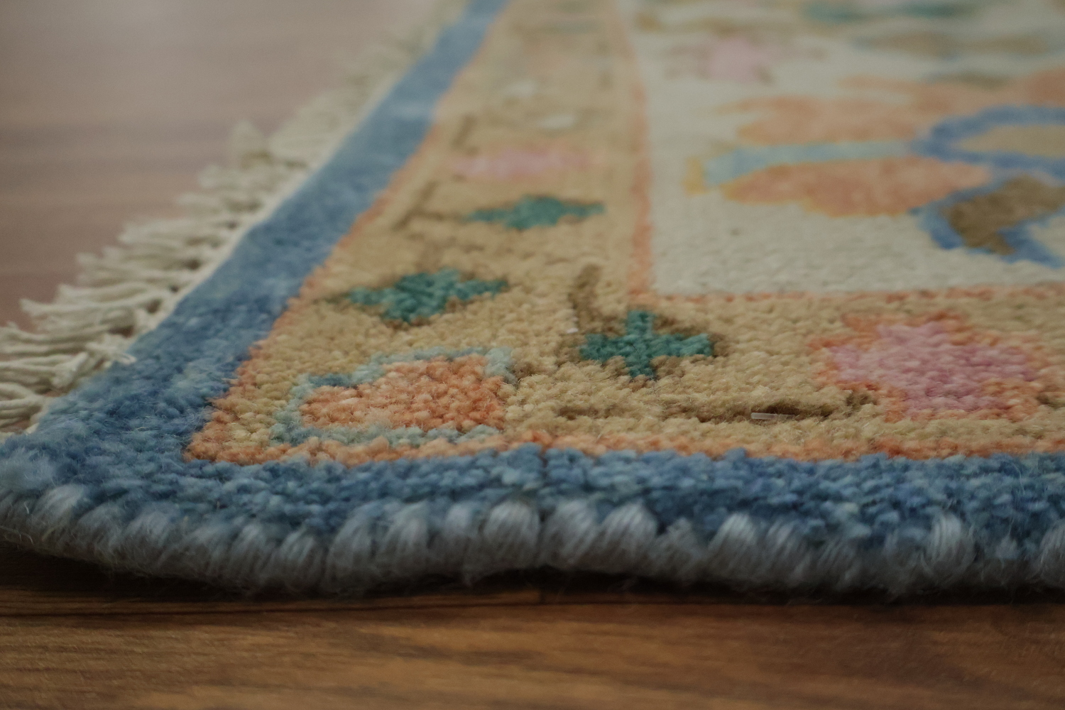 Traditional 8x10 Oushak Hand-Knotted Wool Area Rug - Blue/Ivory