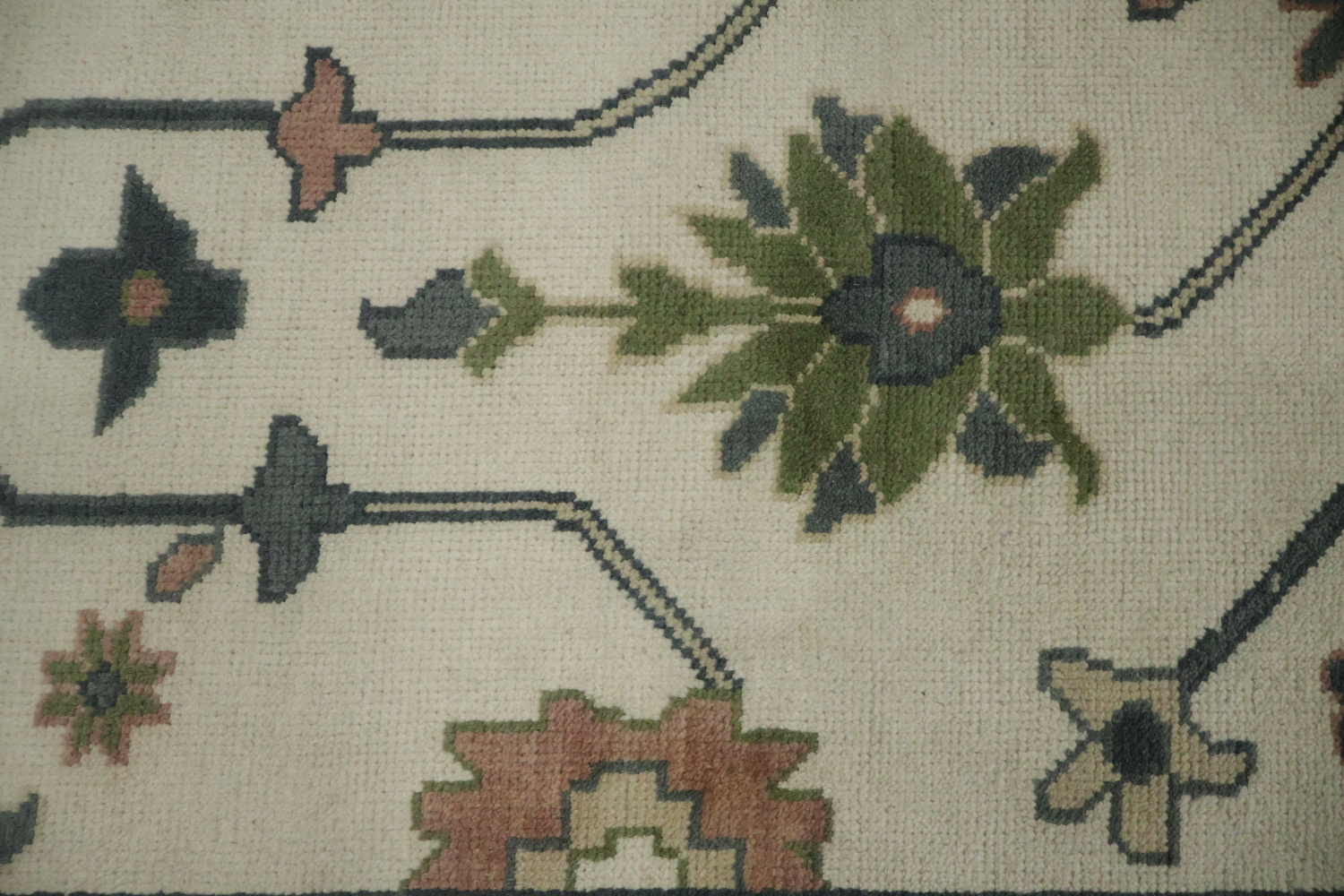 Traditional 9x12 Oushak Hand-Knotted Wool Area Rug - Ivory/Green