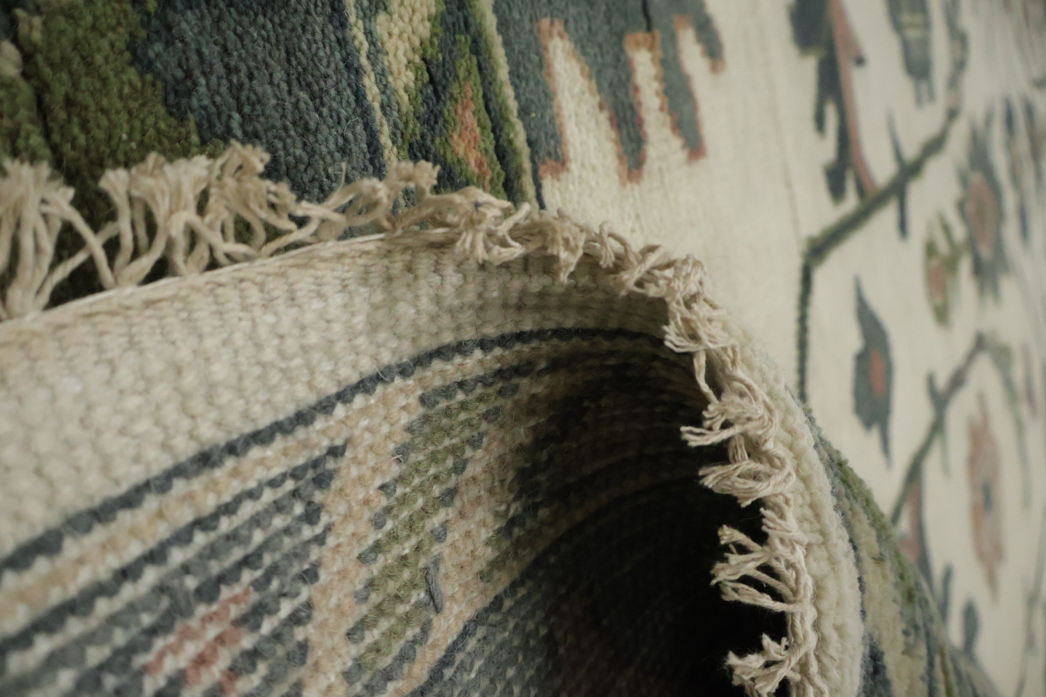 Traditional 9x12 Oushak Hand-Knotted Wool Area Rug - Ivory/Green