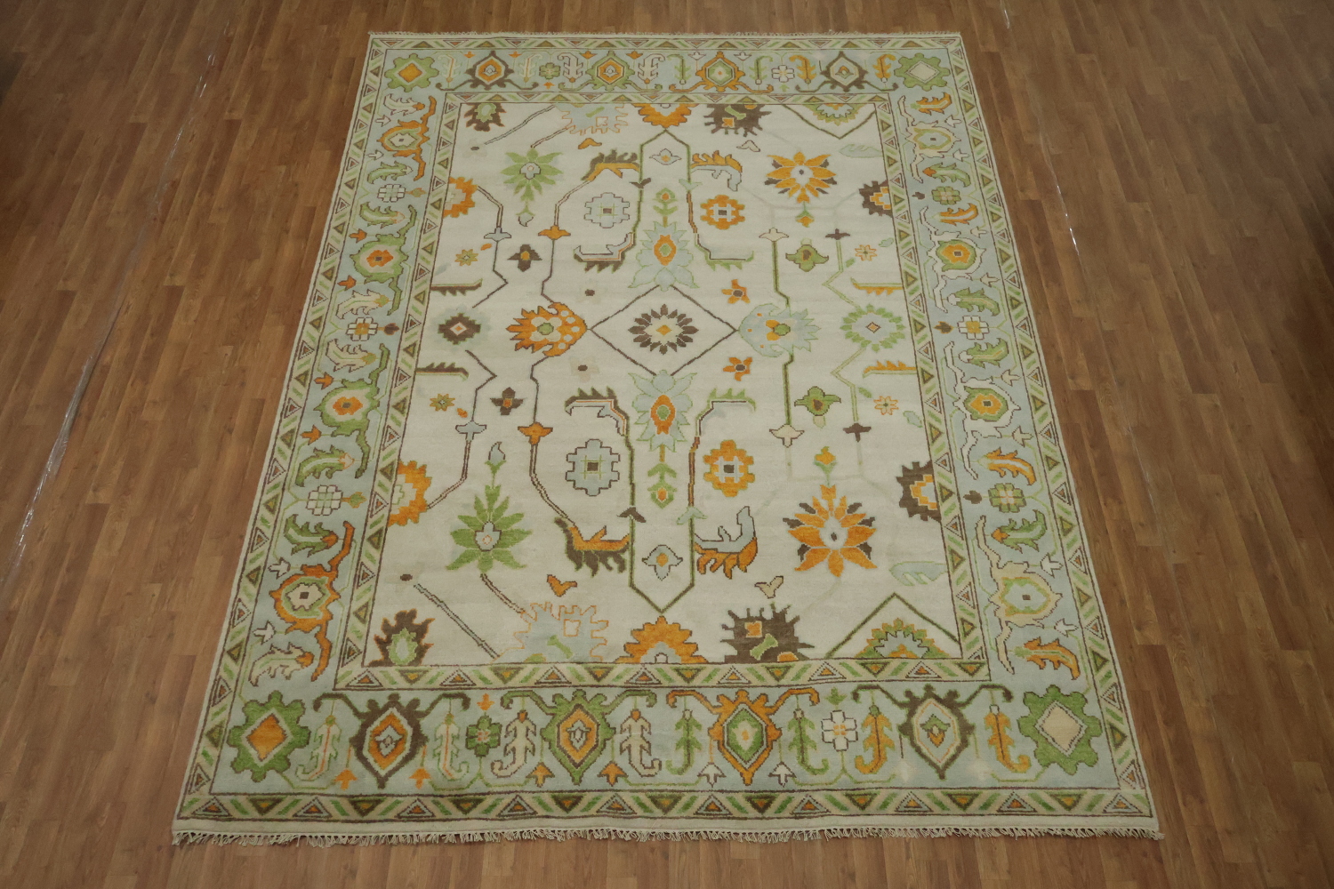 9' x 12' Traditional Oushak Rug - Hand-Knotted Wool - Sage Green & Earthy Tones