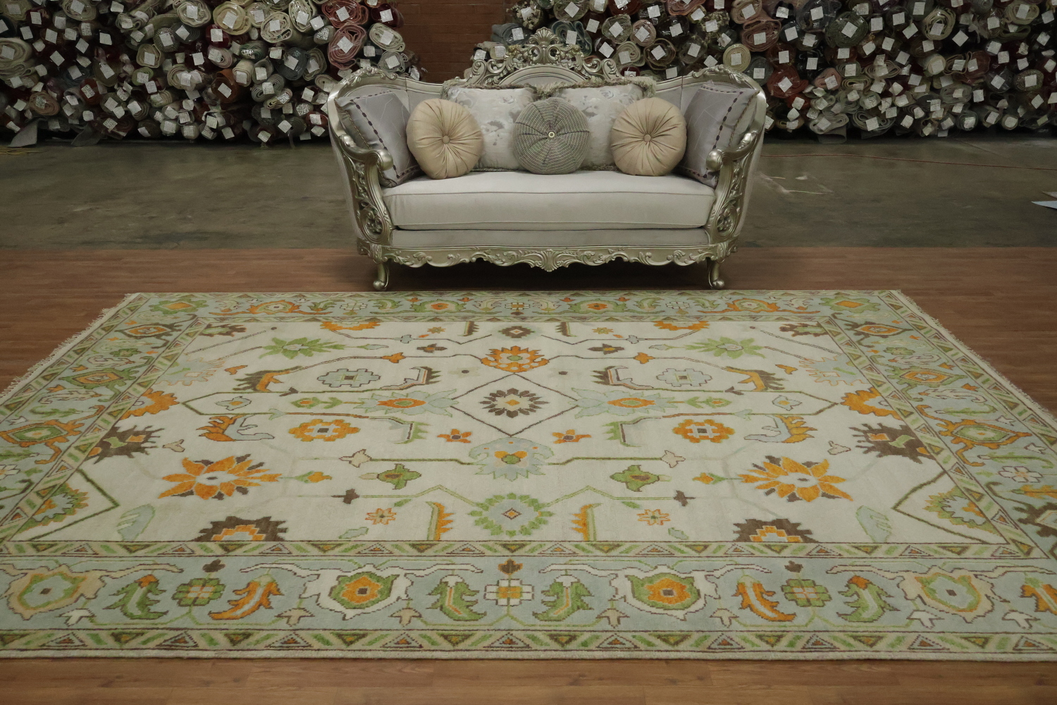 9' x 12' Traditional Oushak Rug - Hand-Knotted Wool - Sage Green & Earthy Tones