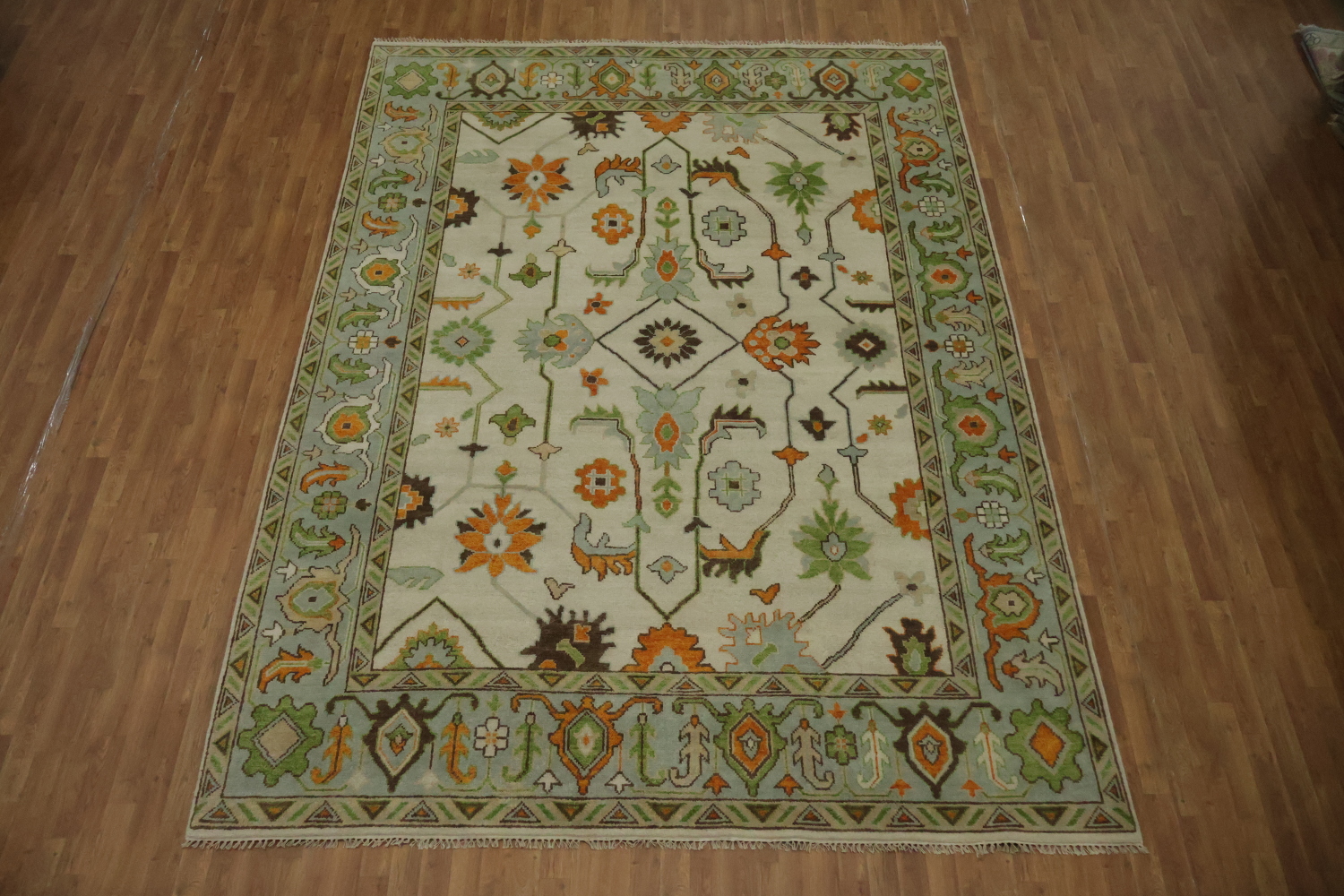 9' x 12' Traditional Oushak Rug - Hand-Knotted Wool - Sage Green & Earthy Tones