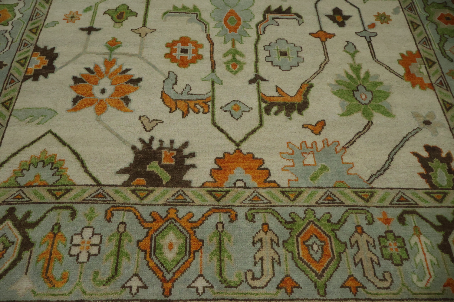 9' x 12' Traditional Oushak Rug - Hand-Knotted Wool - Sage Green & Earthy Tones