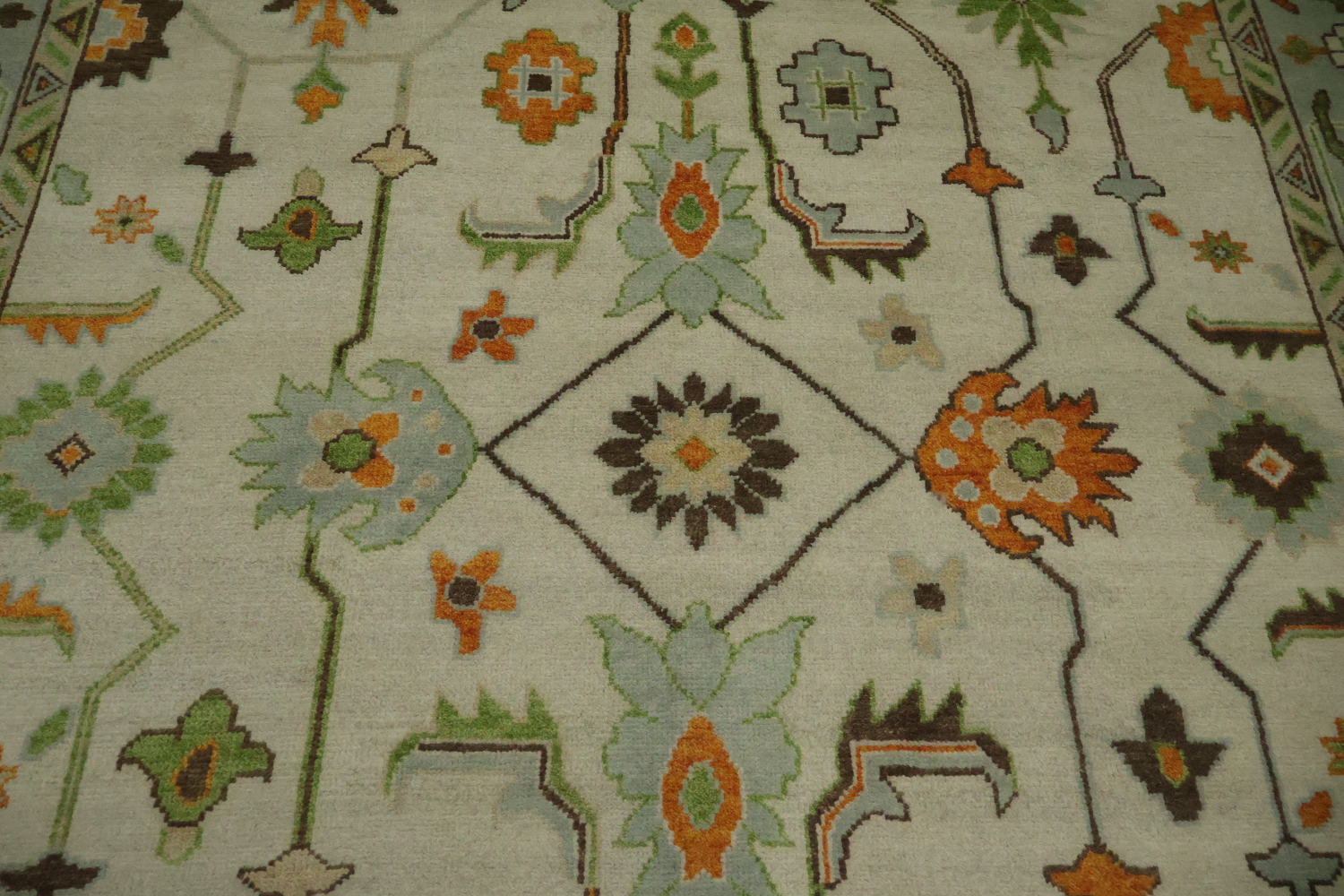 9' x 12' Traditional Oushak Rug - Hand-Knotted Wool - Sage Green & Earthy Tones