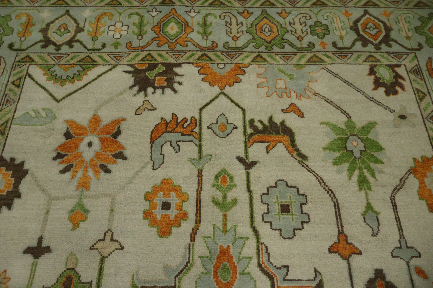 9' x 12' Traditional Oushak Rug - Hand-Knotted Wool - Sage Green & Earthy Tones