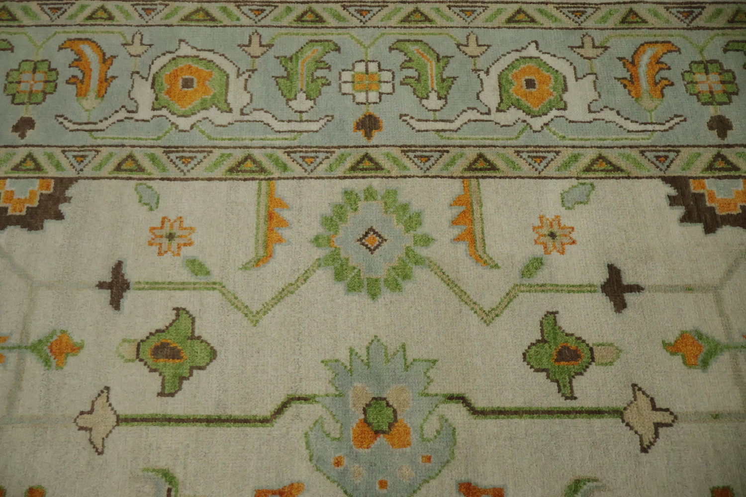 9' x 12' Traditional Oushak Rug - Hand-Knotted Wool - Sage Green & Earthy Tones