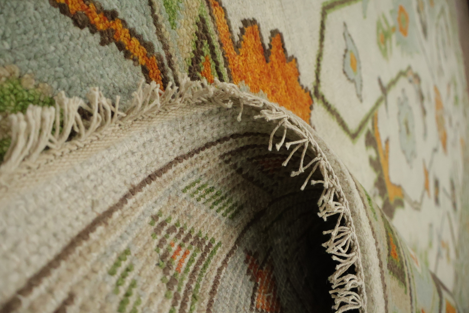 9' x 12' Traditional Oushak Rug - Hand-Knotted Wool - Sage Green & Earthy Tones