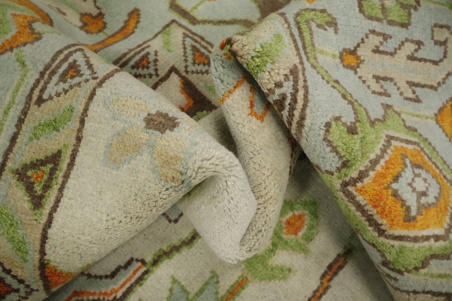 9' x 12' Traditional Oushak Rug - Hand-Knotted Wool - Sage Green & Earthy Tones