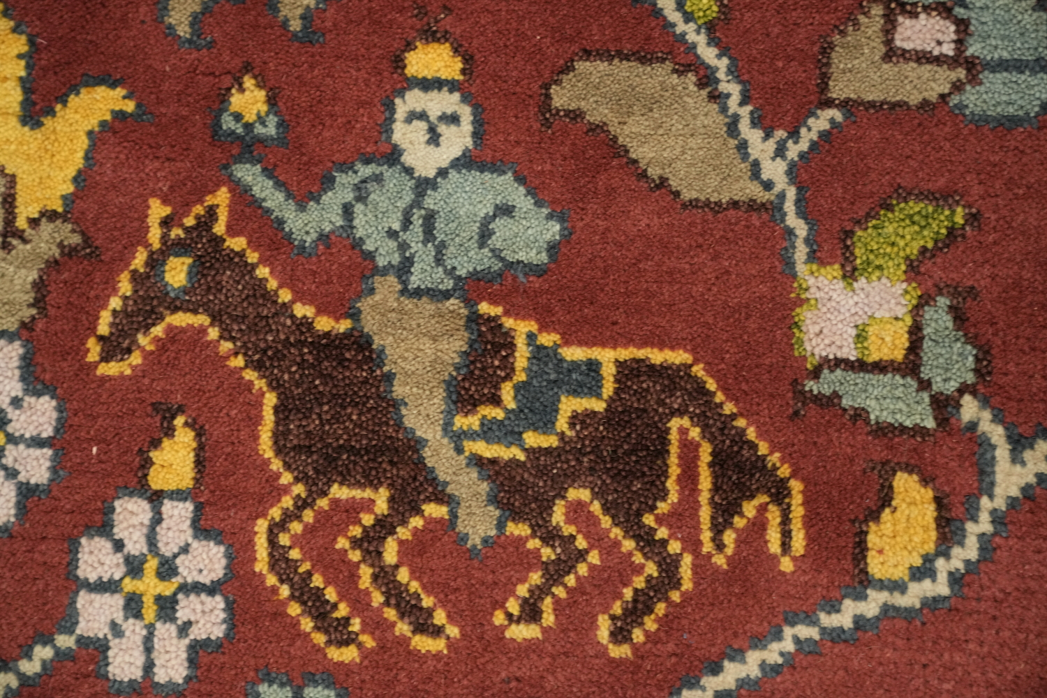 9x12 Traditional Animal Pictorial Oriental Rug - Crimson Red Wool