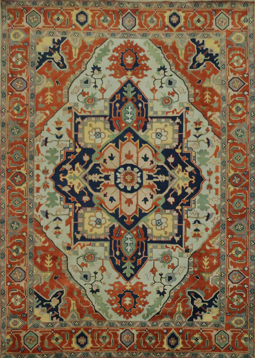 Light Blue and Rust Heriz Serapi Persian Style Large Rug 10'x14'