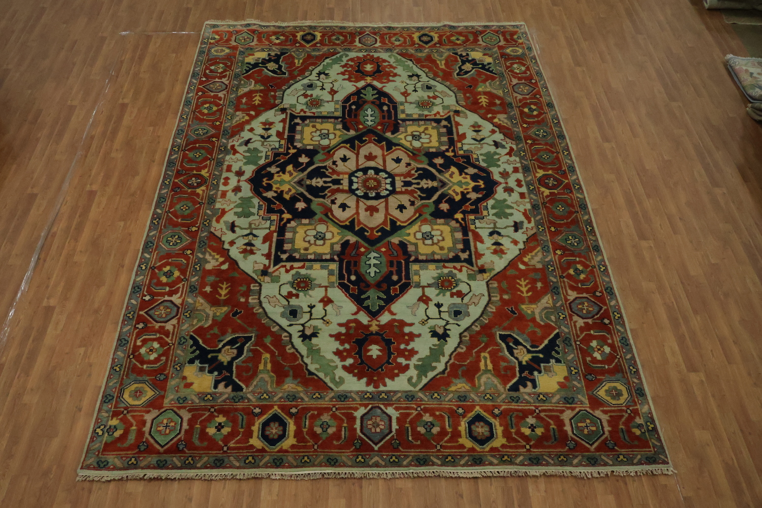 Light Blue and Rust Heriz Serapi Persian Style Large Rug 10'x14'