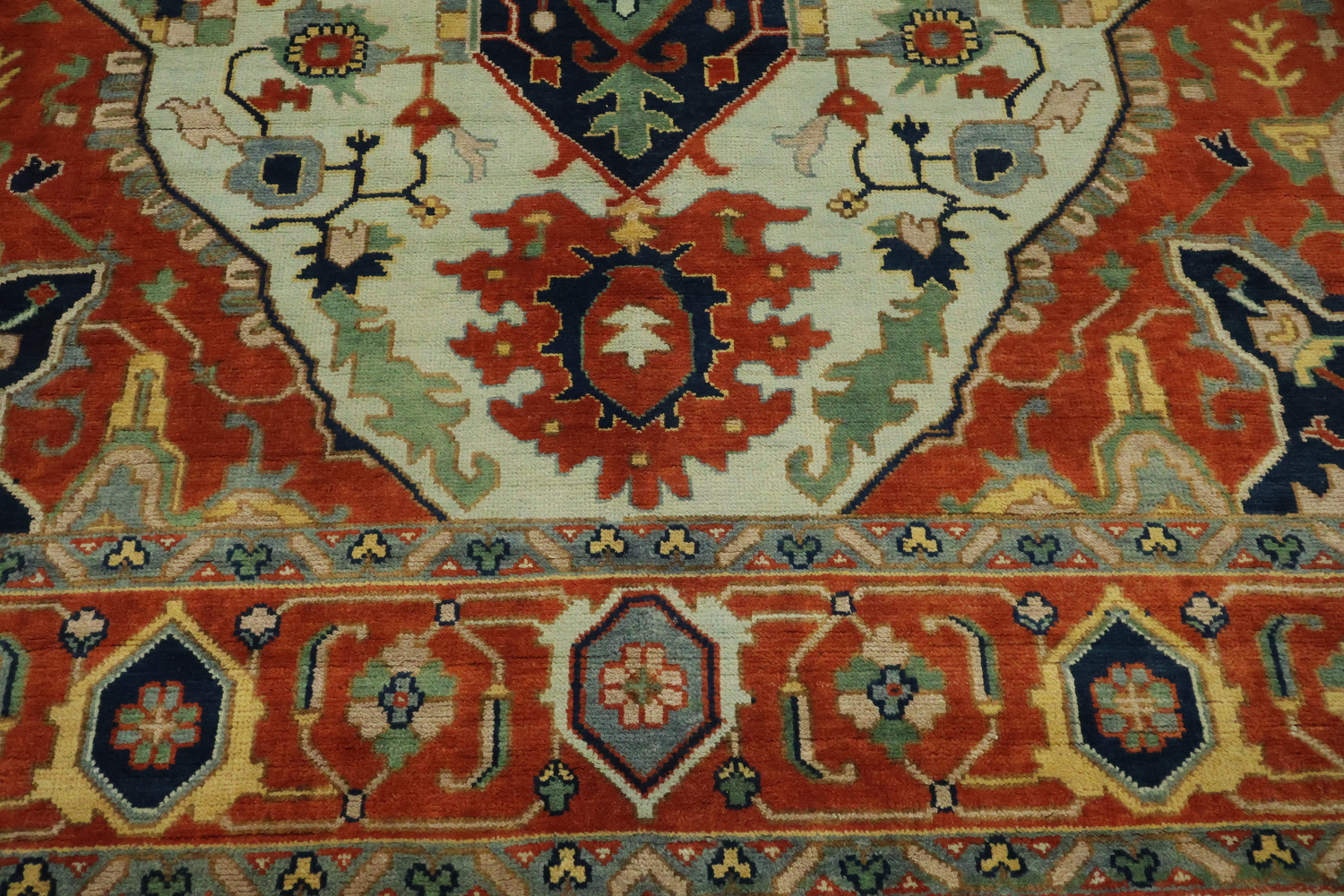 Light Blue and Rust Heriz Serapi Persian Style Large Rug 10'x14'