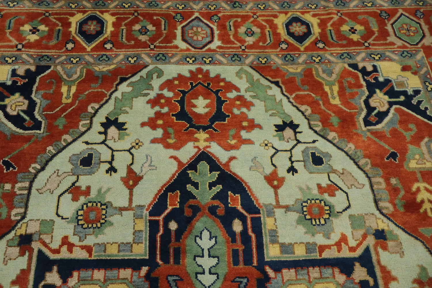 Light Blue and Rust Heriz Serapi Persian Style Large Rug 10'x14'