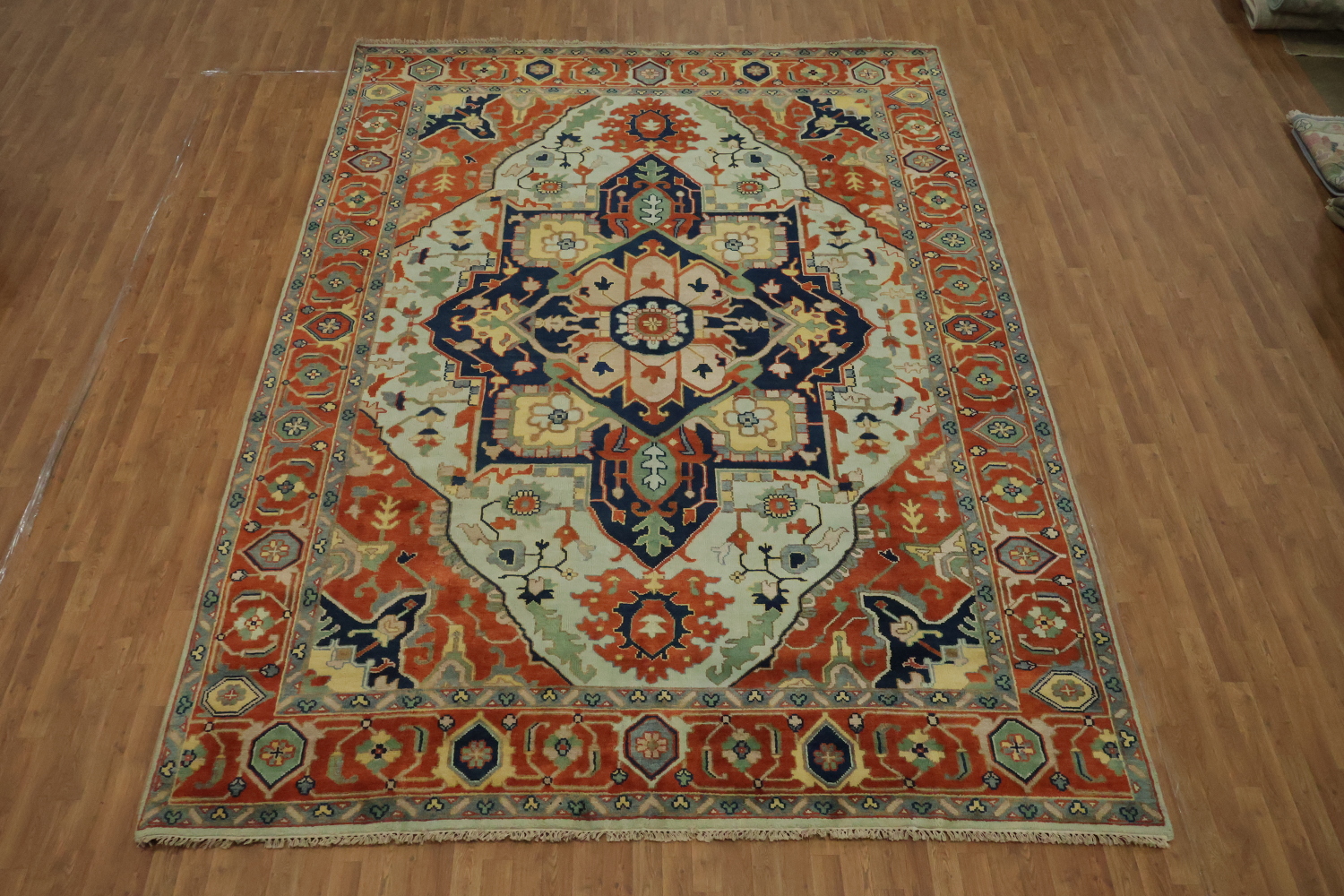 Light Blue and Rust Heriz Serapi Persian Style Large Rug 10'x14'