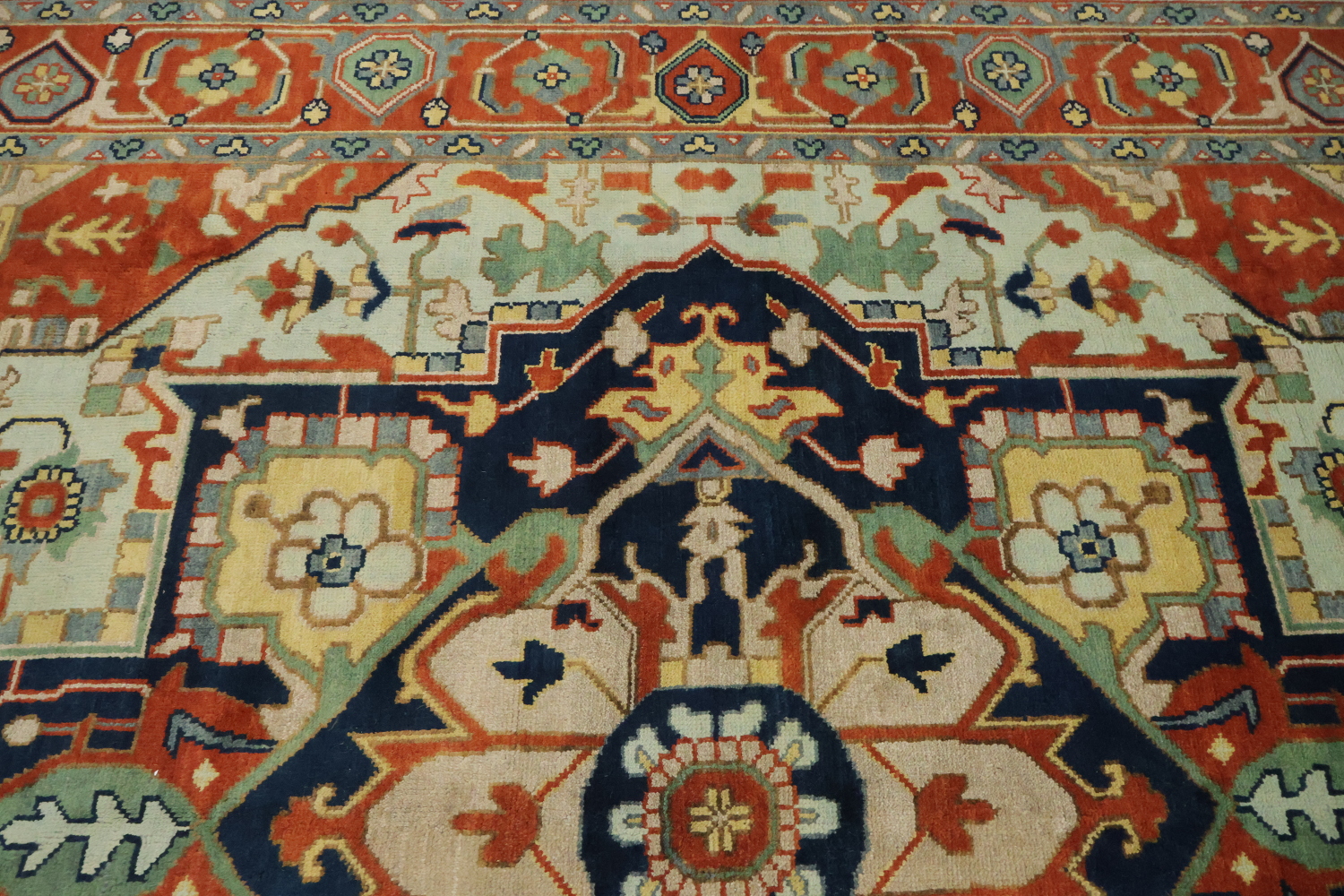 Light Blue and Rust Heriz Serapi Persian Style Large Rug 10'x14'
