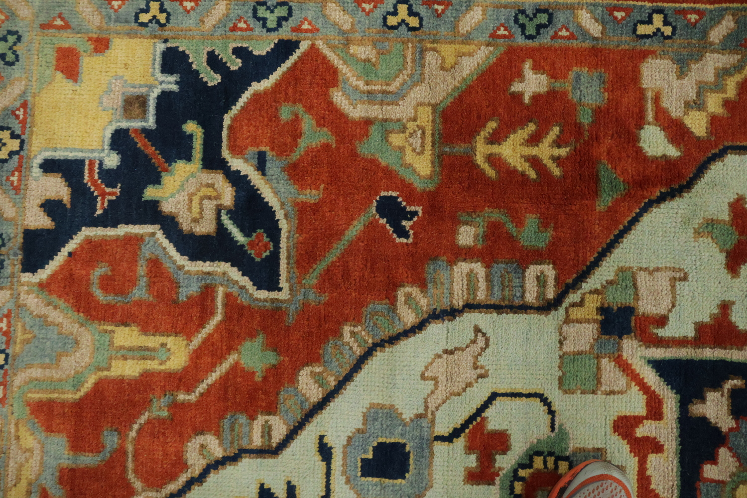 Light Blue and Rust Heriz Serapi Persian Style Large Rug 10'x14'