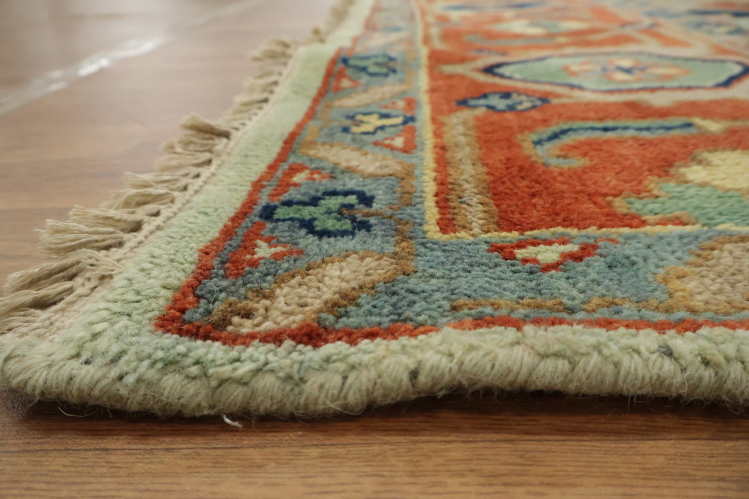 Light Blue and Rust Heriz Serapi Persian Style Large Rug 10'x14'