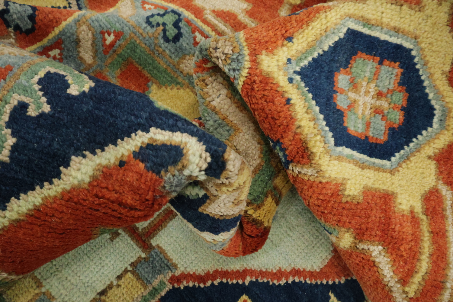 Light Blue and Rust Heriz Serapi Persian Style Large Rug 10'x14'
