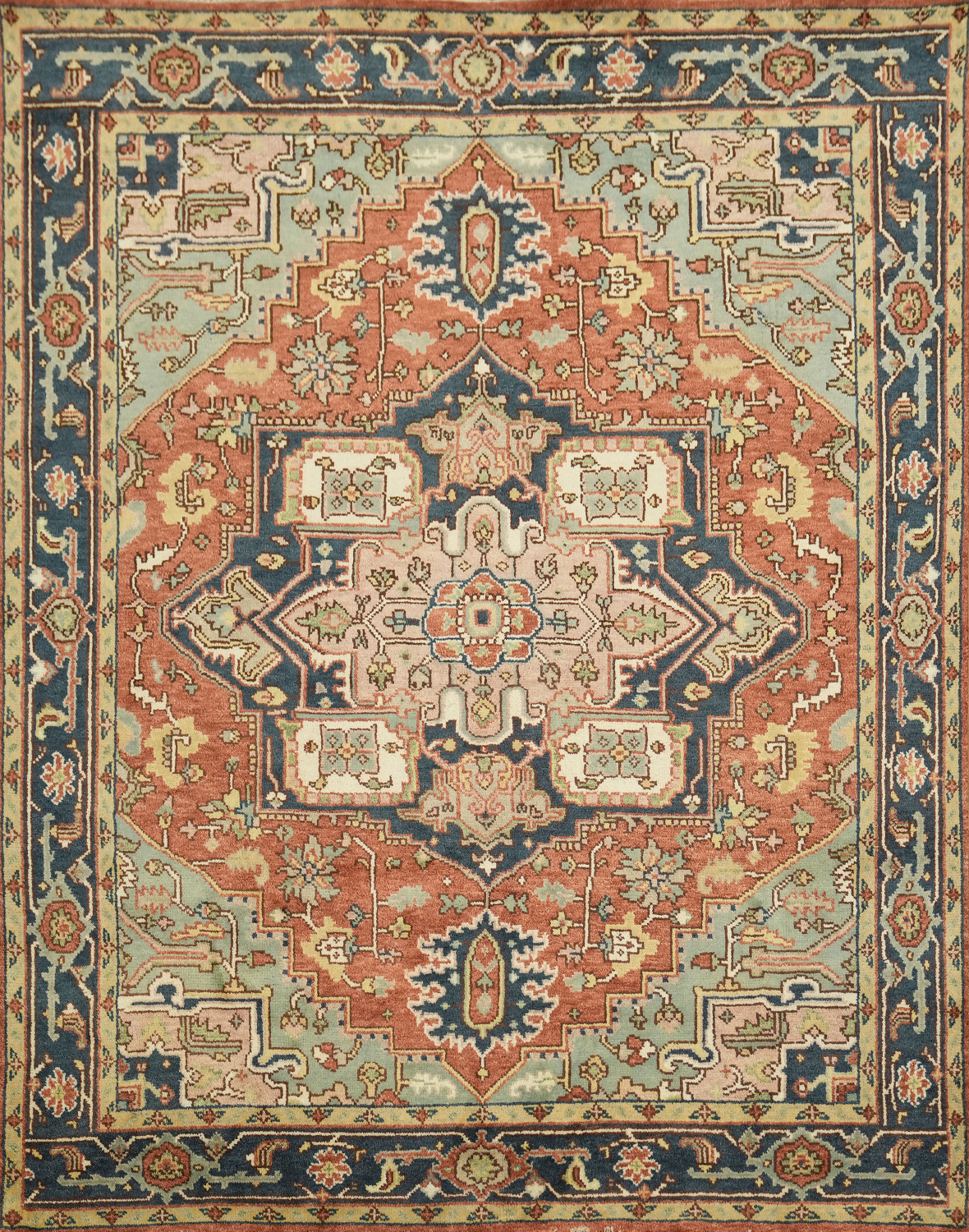Traditional Geometric Heriz Serapi Style Area Rug, 8' x 10' Hand-Knotted Wool