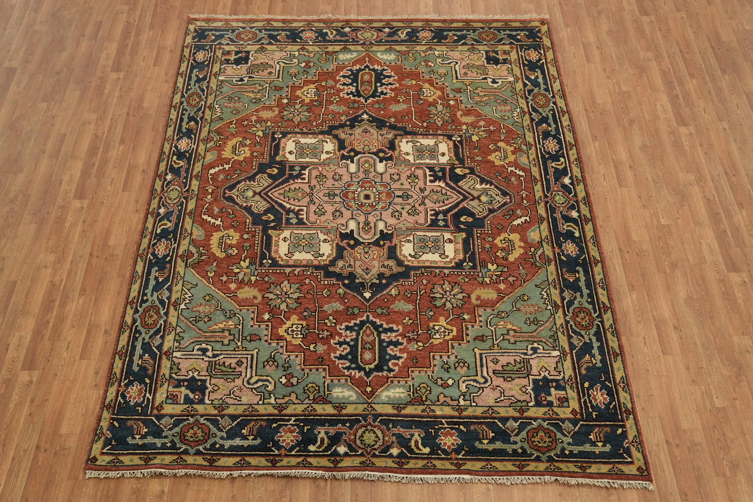 Traditional Geometric Heriz Serapi Style Area Rug, 8' x 10' Hand-Knotted Wool
