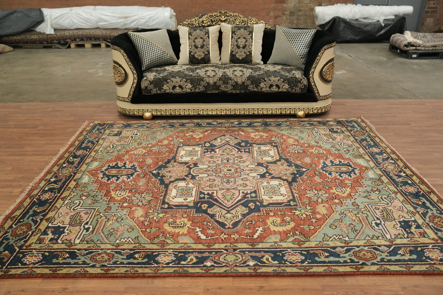 Traditional Geometric Heriz Serapi Style Area Rug, 8' x 10' Hand-Knotted Wool