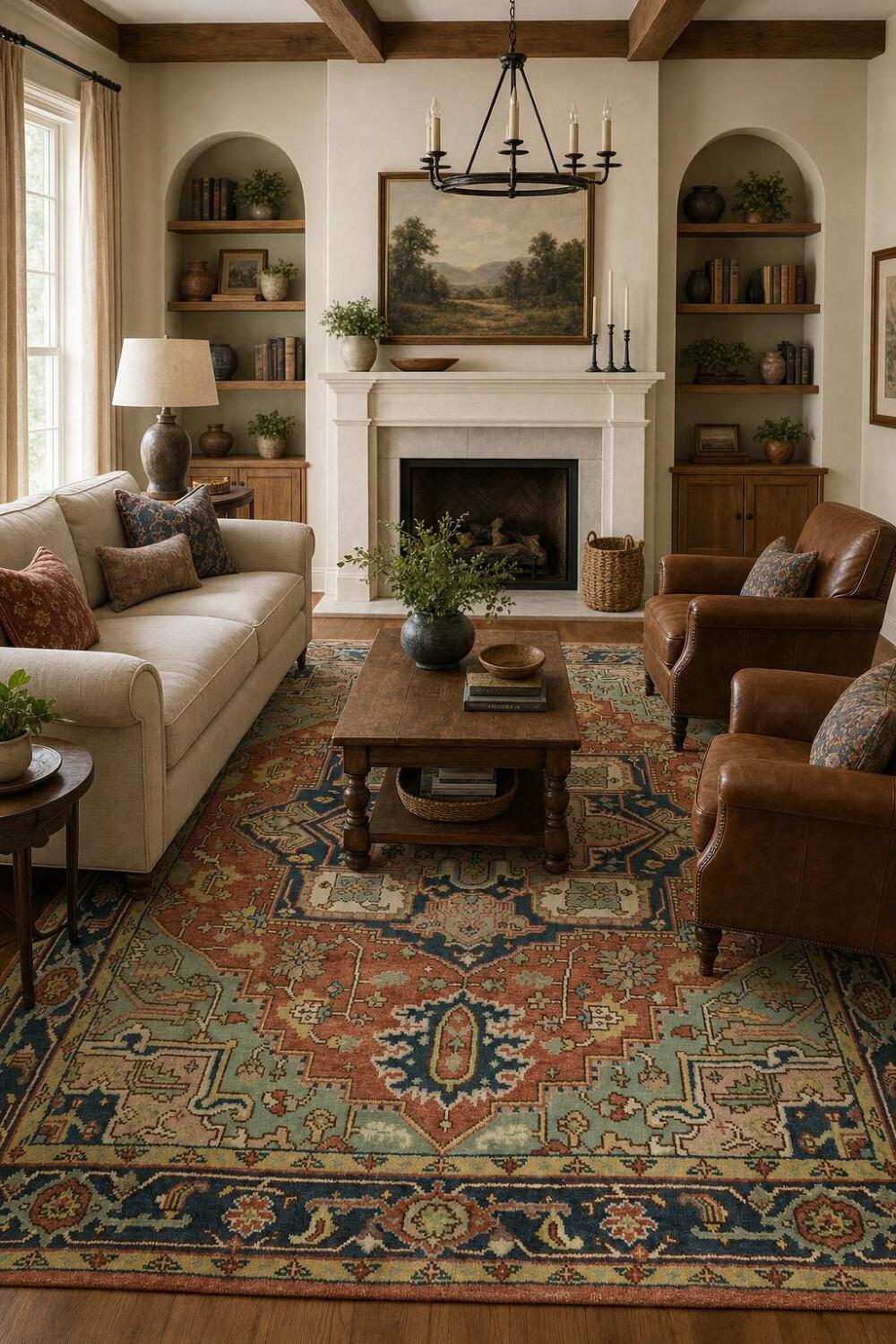 Traditional Geometric Heriz Serapi Style Area Rug, 8' x 10' Hand-Knotted Wool