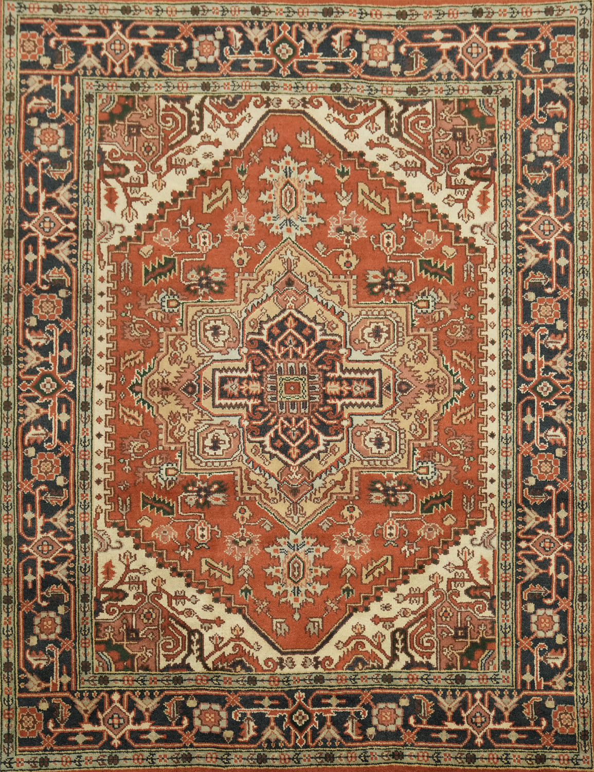 Traditional Geometric Heriz Serapi Style Area Rug, 8' x 10' Hand-Knotted Wool