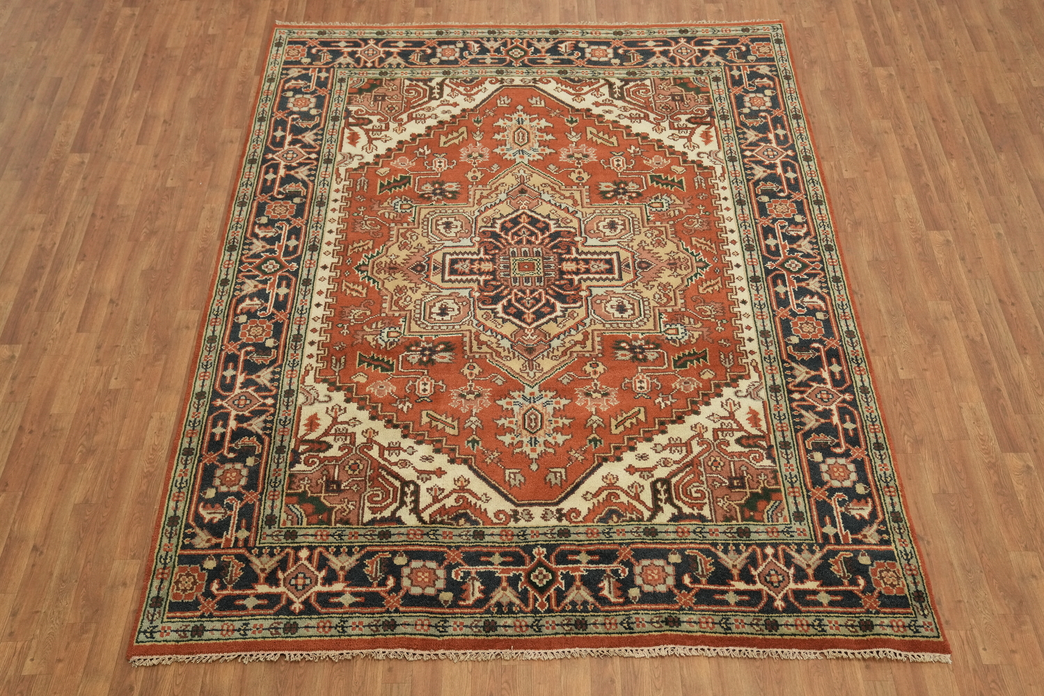Traditional Geometric Heriz Serapi Style Area Rug, 8' x 10' Hand-Knotted Wool