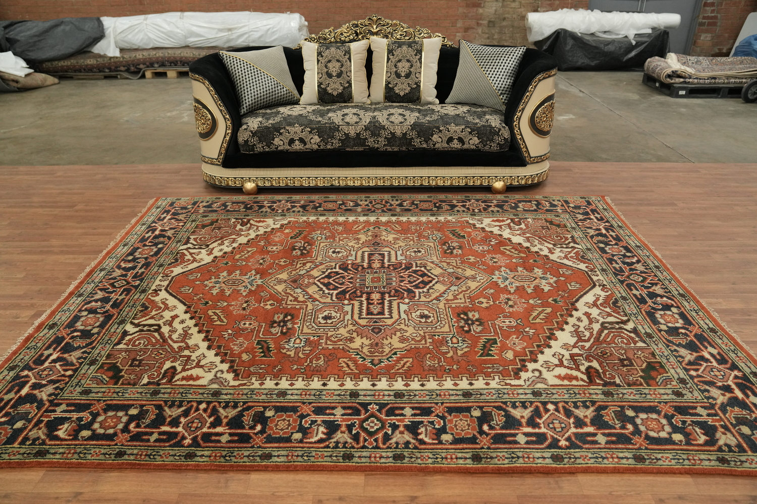 Traditional Geometric Heriz Serapi Style Area Rug, 8' x 10' Hand-Knotted Wool