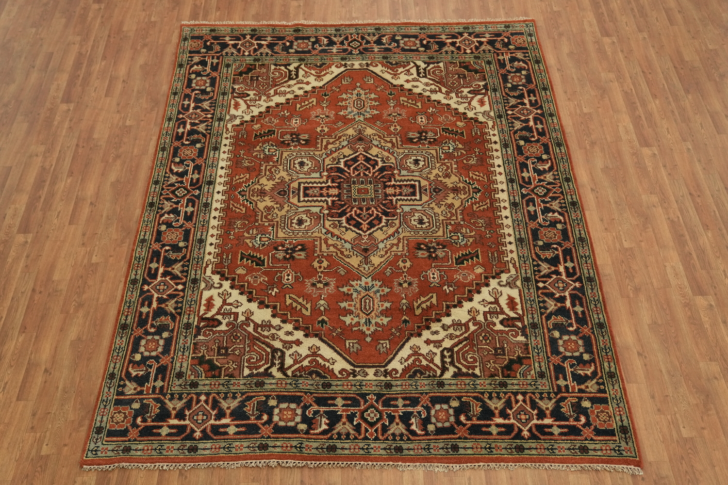 Traditional Geometric Heriz Serapi Style Area Rug, 8' x 10' Hand-Knotted Wool