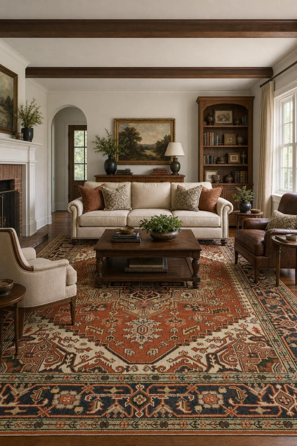 Traditional Geometric Heriz Serapi Style Area Rug, 8' x 10' Hand-Knotted Wool