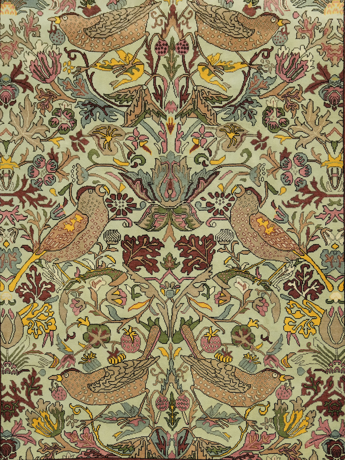 birds and delicate Green Ziegler Hand-Knotted Wool Rug 9x12 ft