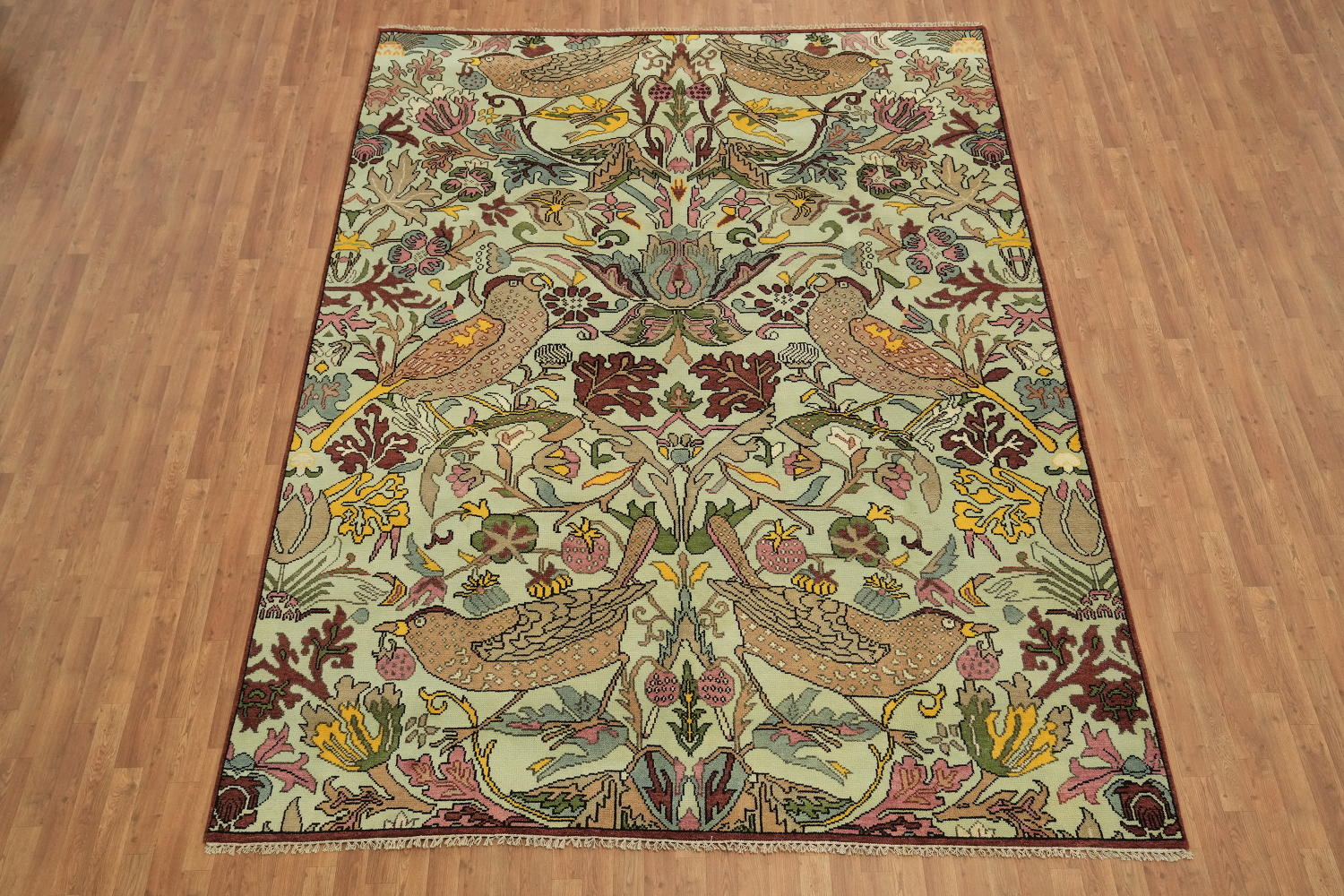 birds and delicate Green Ziegler Hand-Knotted Wool Rug 9x12 ft