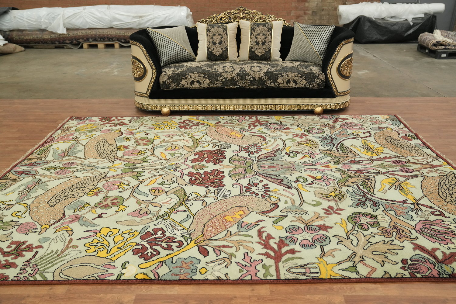 birds and delicate Green Ziegler Hand-Knotted Wool Rug 9x12 ft